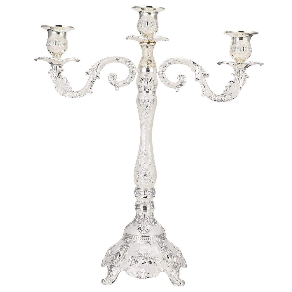 3-Arm European Candelabra Candle Holder - Retro Romantic Decor for Christmas, Birthday Gifts, Candlelight Dinner, Home Decor, Silver White