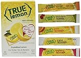 True Lemon 32ct pack. Plus 5 SAMPLE sticks of True Lemon Lemonade, Peach, Raspberry, Black Cherry, and Orange Mango. Natural Flavored Water Enhancer, Great beverage option for Paleo and Atkins diets.