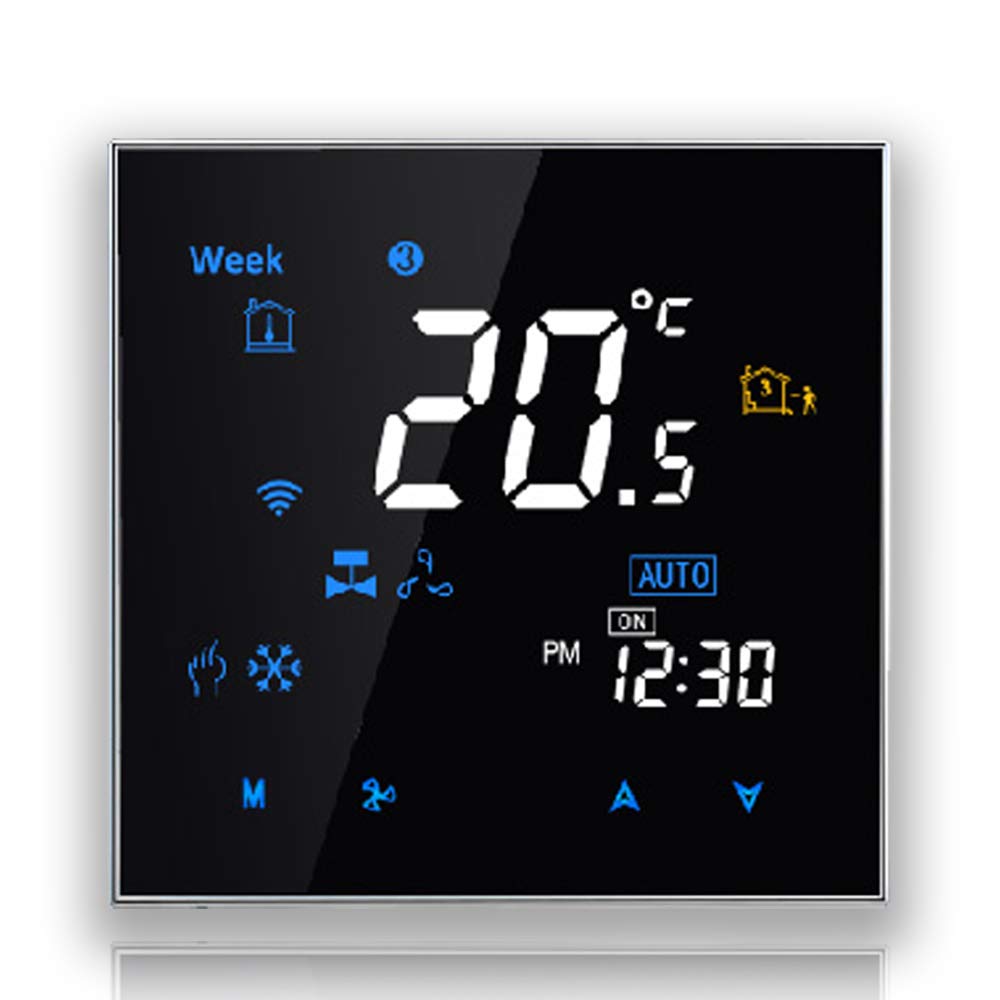 BecaSmart Series 3000 Programmable Thermostat Four Pipe for Air Conditioning Fan Coil with Wifi Connection for support Intelligent Voice (Four Pipe, Black(WIFI))