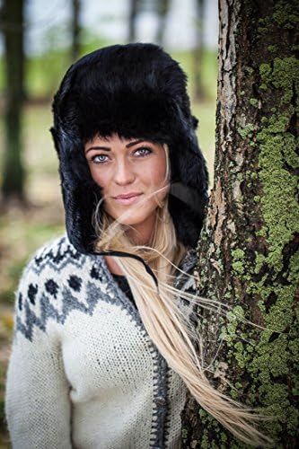 Rabbit fur ushanka winter hat Black-60 with Russian Imperial Eagle insignia
