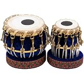 JPSK IMPEX Professional Steel Tabla Jodi with Premium Carry Bag, Special Tuning Hammer &amp; Ring Set | Blue Velvet Finish | Handcrafted Indian Musical Instrument