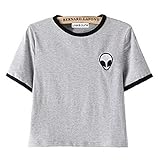 Uideazone Teen Girls Cute Alien Crop Top Women Slim Tees Short Sleeve T-Shirt
