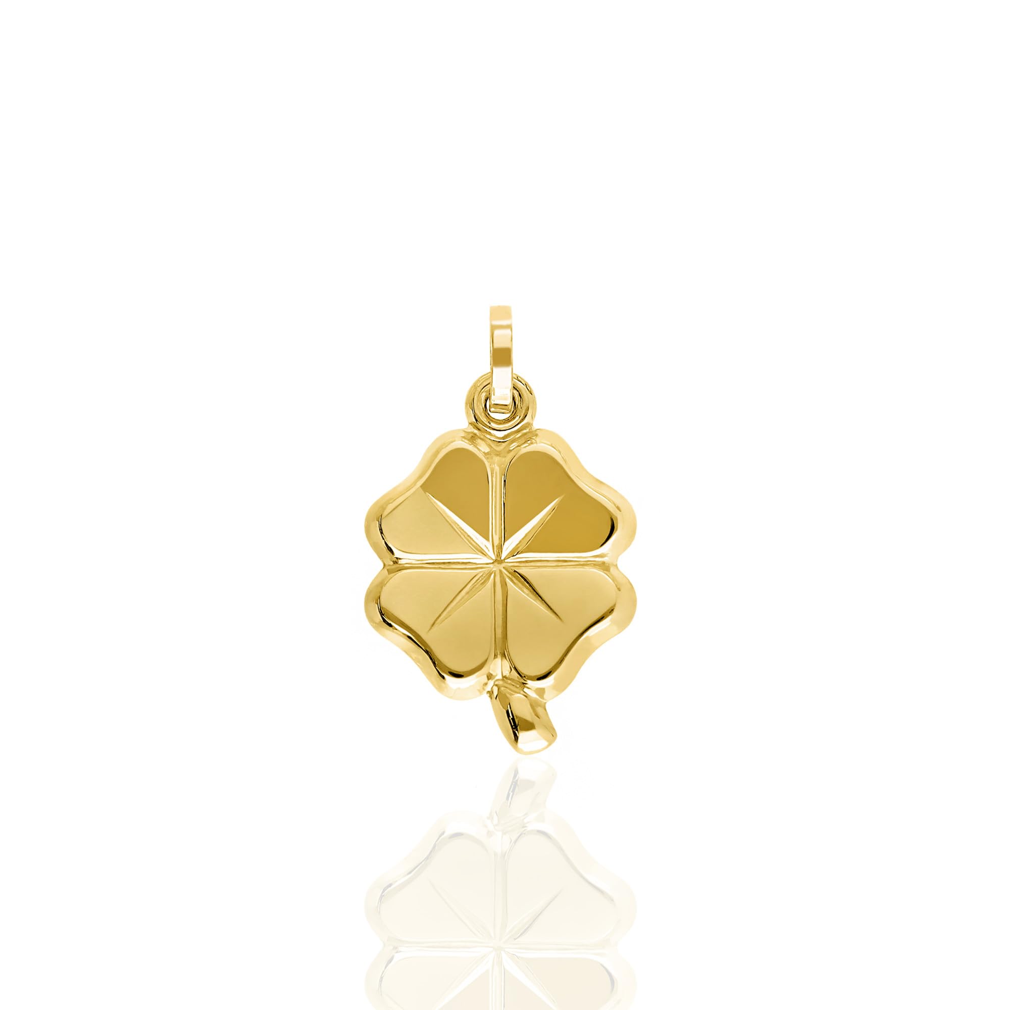 Lucchetta - Lucky Four Leaf Clover Pendant in 14 carats Yellow Gold, 20x11 mm - Womens Girls Pendants for Necklaces
