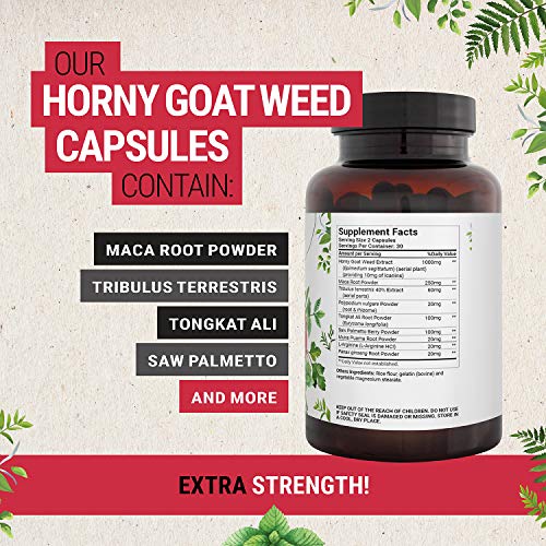 Horny Goat Weed for Women & Men 60 Capsules with Maca, Tribulus & L