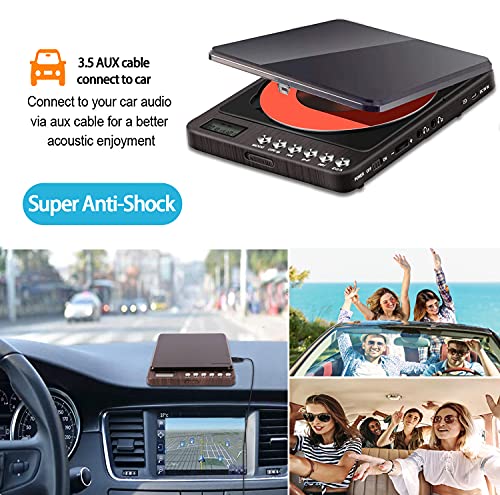 Portable CD Player, Rechargeable CD Player Walkman with Double Headphone Jack, Anti-Skip CD Player Personal Compact CD Player for Car & Home & Travel - Toddler, Kids, Students, Adults