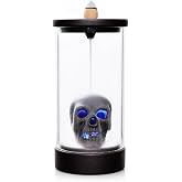 Skull Backflow Incense Burner with Glass Dome, Gothic Skeleton Incense Holder with Waterfall Smoke Effect & LED Light, Halloween Gothic Home Décor +20 Incense Cones +1 Tweezer & Mat for Aromatherapy