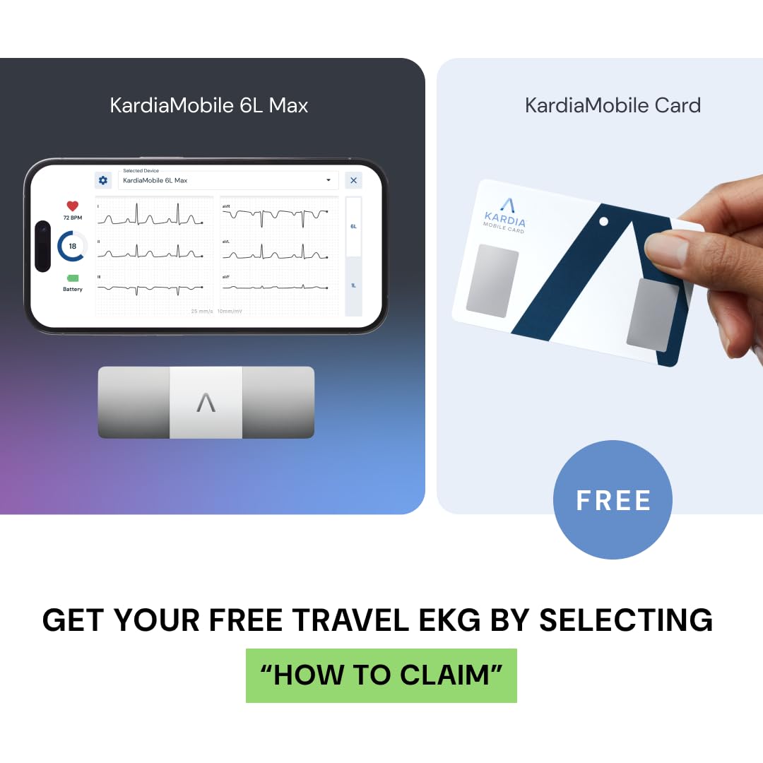 KardiaMobile 6L Max with 12-Month Subscription | 6-Lead Personal EKG Monitor | Heart Health Membership | Detects AFib & Irregular Arrhythmias | Easy Results in 30 Seconds | Works with Smartphones