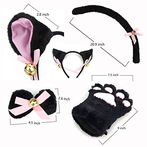 Cat Cosplay Costume Kitten Tail Ears Collar Paws Gloves Anime Lolita Gothic Set Black - Thumbnail 6