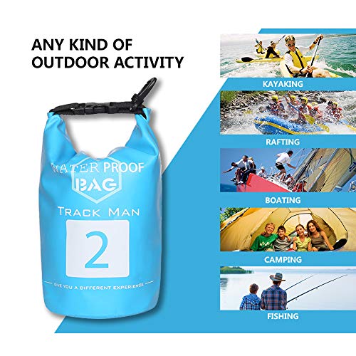 Track Man Floating Waterproof 2L/5L/15L/31L Premium PVC Waterproof Floating Dry Gear Bags for Boating, Kayaking, Fishing, Rafting, Swimming and Camping
