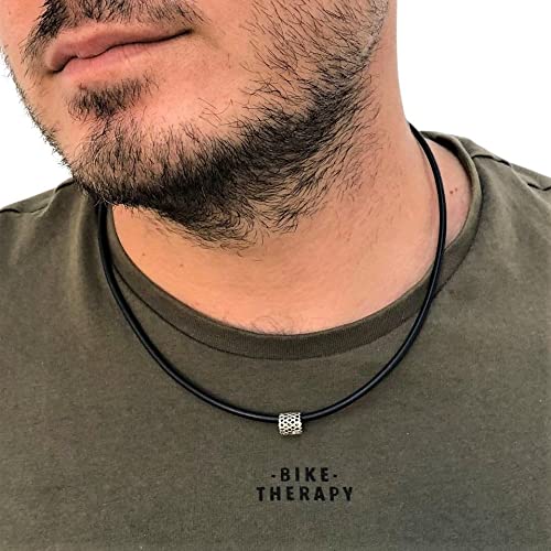 Mens Leather Fabric Necklace Black Silicone Necklace For Men Set