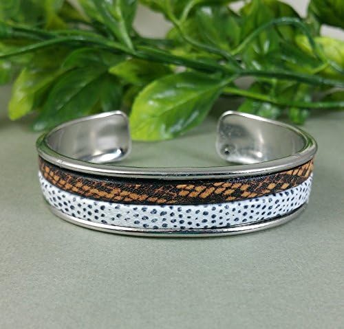 Animal Print Natural Leather Unisex Cuff Bangle Bracelet Snow Leopard Snakeskin