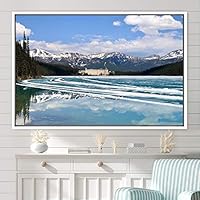 Framed Canvas Wall Art Winter Lake Aerial Dramatic Lake Landscape Multicolor Photography Realism - 16x24 inches