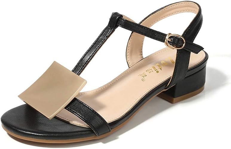 Amazon Merryco フォーマルシューズ オフィスサンダル サマーサンダル レディース 女性 オフィス 仕事 二次会 お出かけ ビーチ サンダル 砂遊び メタル アンクル 甲ストラップ オープントゥ 裸足 美脚 チャンキーヒール 3cm ビーチサンダル