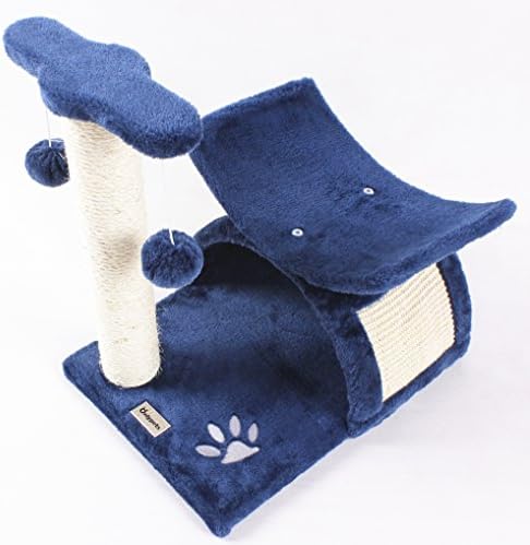 Onlypets Small Cat Tree with Sisal Scratching Post and Tunnel Cat Furniture Activity Tree Blue