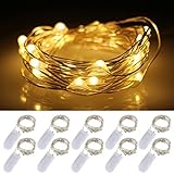 LXS Battery Operated String Lights 10 Sets of 2M /20 LEDS,Amazingly Bright - Ultra-thin Flexible Easy to Wrap Silver Wire For Christmas Wedding Party,Fairy Light Effect(10PCS-Warm White)