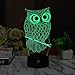 3D Illusion Animal Owl Remote Control LED Desk Table Night Light Lamp 7 Color Touch Lamp Kiddie Kids Children Family Holiday Gift Home Office Childrenroom Theme Decoration by HUI YUAN