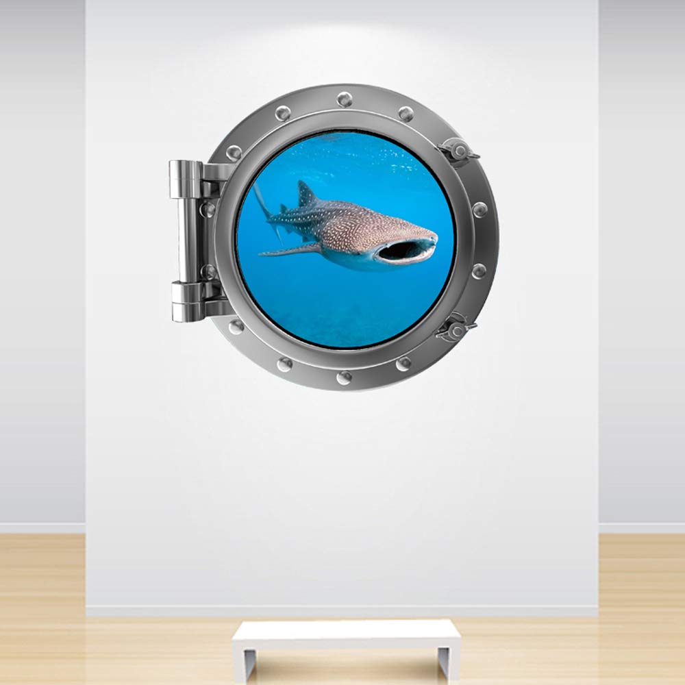 60 Second Makeover Limited Full Colour Whale Shark Porthole Decal Under the Sea Silver Ocean Marine Wall Sticker Kids Bedroom Decoration