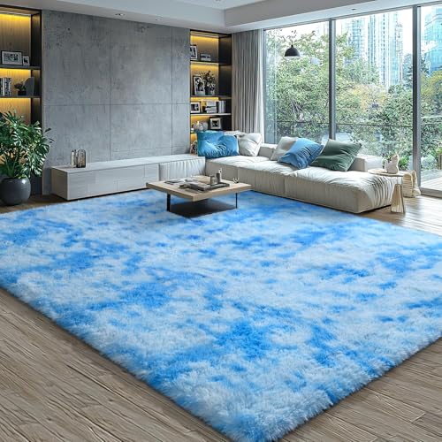 EVOIONOS Tie-Dye Blue Shag Area Rug