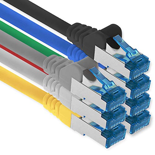 1aTTack.de Patch cable - 7x 2m Ethernet, network, LAN cable CAT6a (for gigabit networks, routers, switches, modems with RJ45 input - 7 colors)