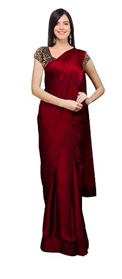 Women's Satin Silk Shiny Glamourous saree with jacquard (Brocade style) Blouse Piece