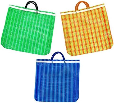 Pack of 3 Large Mercado Bags - 17 x 20 inches Reusable Grocery Bag (High Thread mesh)