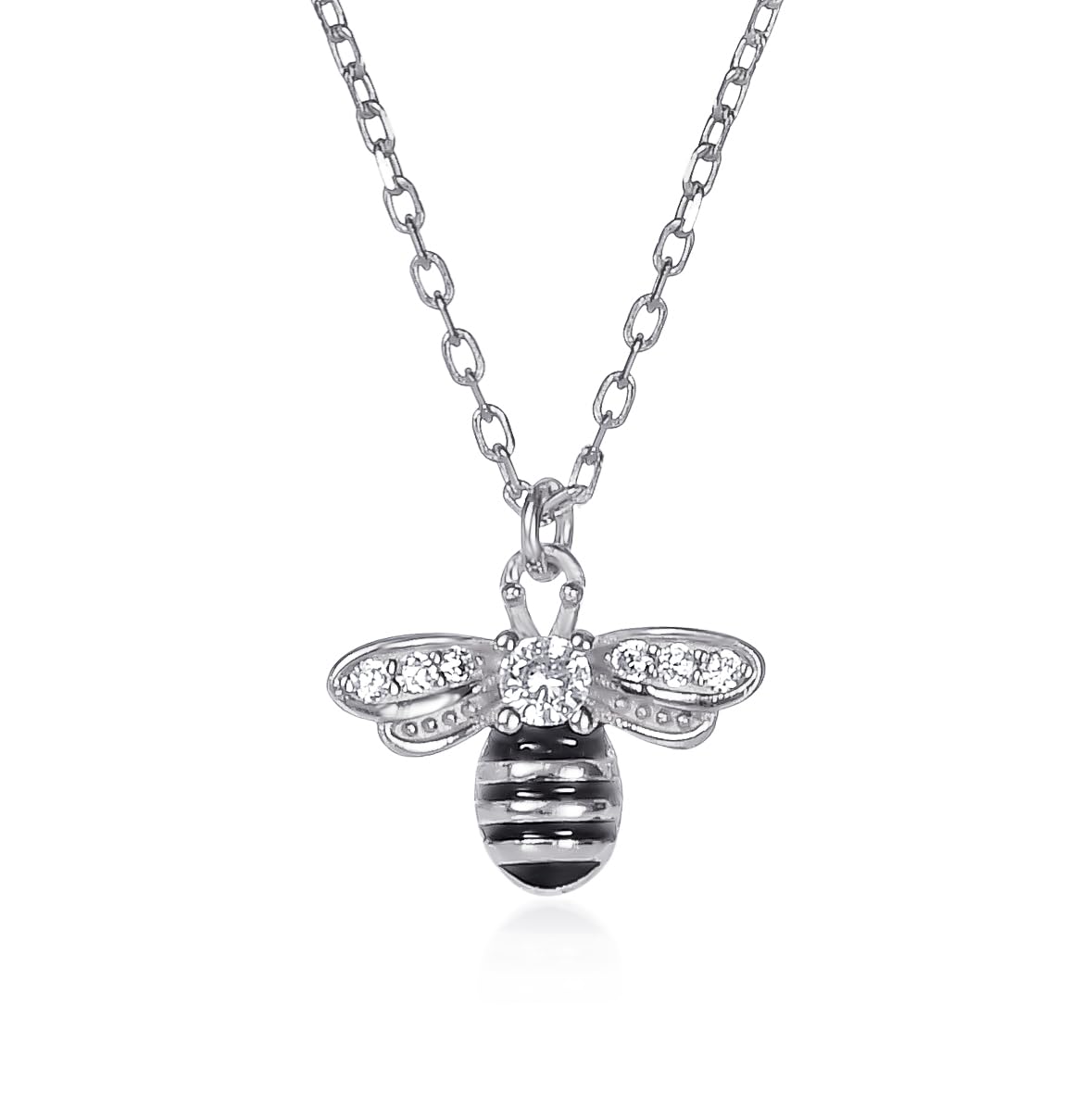namana 925 Sterling Silver Bumble Bee Necklace for Women and Teenage Girls. Dainty Sterling Silver Pendant Necklace with Cubic Zirconia and Black Enamel. Bumble Bee Gifts for Women with Gift Box.