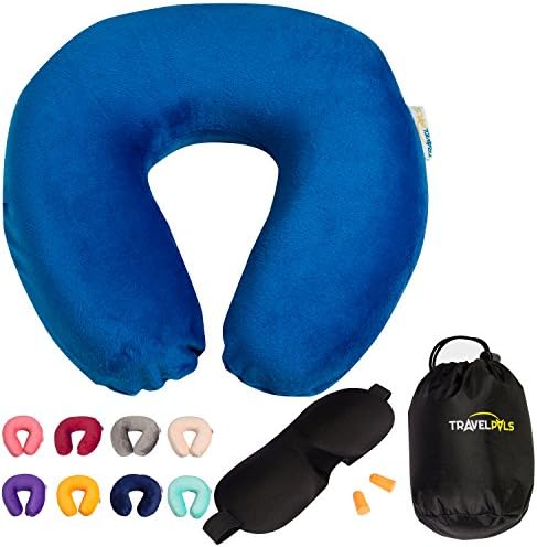 Airplane Neck Pillow 3-In-1 Set - Royal Blue Memory Foam Airplane Pillow &amp; Flight Pillow (Travel Pillows For Airplanes, Neck Pillow For Airplane Travel)