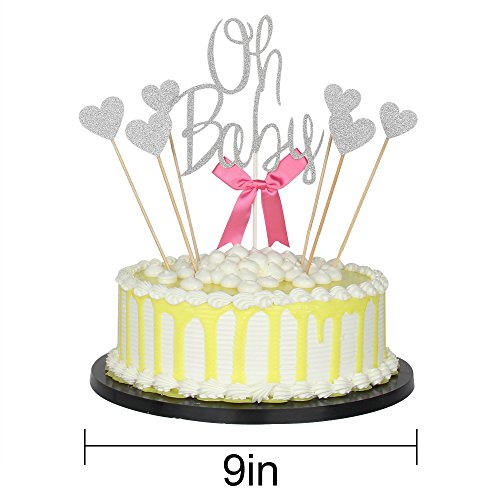 PALASASA Silver Glitter "Oh Baby" and love star Happy Birthday Cake Topper Party Baby Shower Cake Decoration,Set of 7