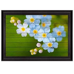 Small Blue and White Flowers Over Green Wood...
