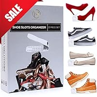 Shoe Slots Organizer 10 Piece Set (White) - 2019 Premium Closet Space Saver for High Low Heels, Sneakers, Boots and Sandals - 3-step Adjustable Plastic Stacker - Present for Men, Women, and Kids