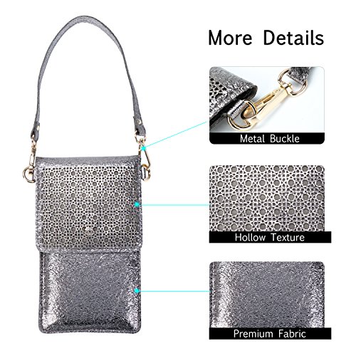 seOSTO Small Crossbody Bag Cell Phone Purse Wallet with 2 Shoulder Strap Handbag for Women Girls (Metallic Grey)