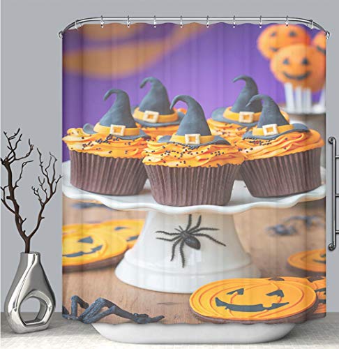 BEICICI Color Shower Curtain Liner Anti-Mildew Antibacterial, A Plate of Halloween Cupcakes with Orange Frosting Multi-Color,Custom Shower Curtain Bathtub Bathroom Accessories.
