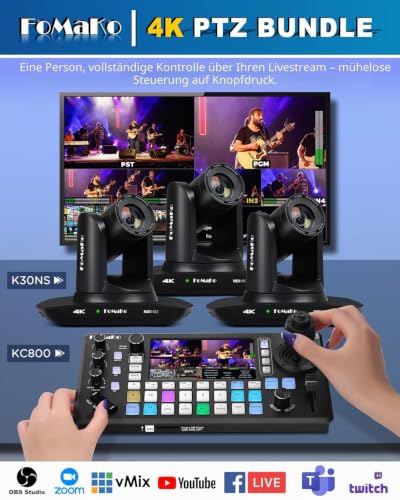 FoMaKo 4K PTZ NDI HX3 Camera 30x Optical Zoom, AI Auto Tracking, 3G-SDI HDMI LAN PoE USB3.0 Live Steaming Camera 【4K 30x NDI HX3 SDI KI Tracking, K30NS】