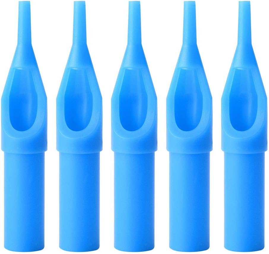 50 Pcs Tattoo Tips Disposable Round Blue Plastic Disposable Tattoo Tips for 3RT 5RT 7RT 9RT 11RT Tattoo Needles Diamond Flat Tattoo Supplies Kits (3RT)