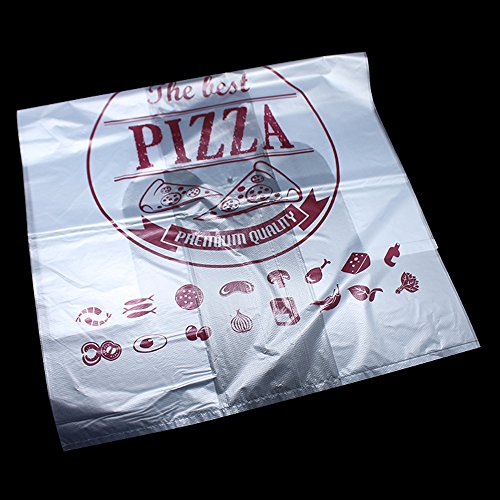 Pizza Carry Out Bag with Handle Plastic Merchandise Shopping Food Storage Bags Grocery Take Out Container Polythelene Reusable Convenient Store Wrapping (50, 40x58cm (15.7x22.8 inch)- 12 INCH Pizza)