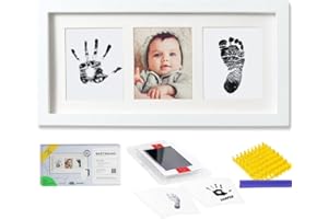 BABYSQUAD Baby Prints Newborn Handprint and Footprint Picture Frame Keepsake Kit, 13.5 x 7 INCHES (Large Size), Mess-Free Ink Pad Included | Gift for New Parents for Babyshower | Photo Keepsake