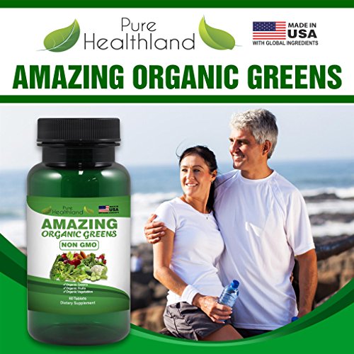 Non-GMO Amazing Organic Greens Superfood Supplement Tablets - 29 Organic Fruits & Vegetables for Dietary Health - Made in USA - Thumbnail 6