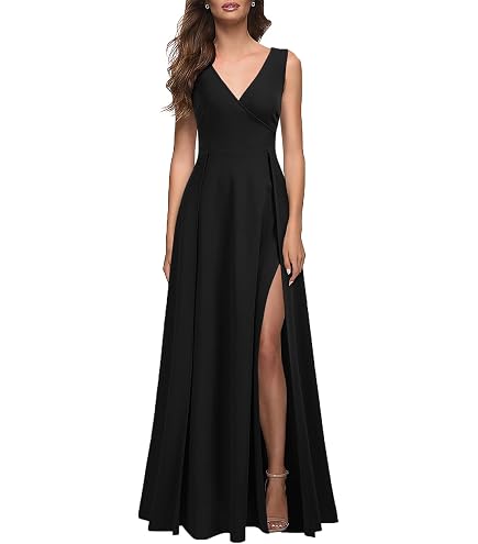 woosea formal dresses Women Sleeveless V Neck Split Evening Cocktail Long Dress Black : Clothing, Shoes & Jewelry Ebay