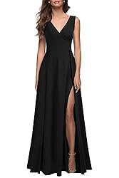 MUSHARE Women's V Neck Sleeveless Split Formal