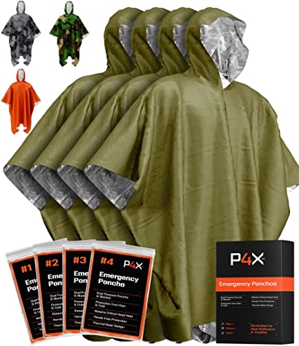 PREPARED4X Notfalldecken & Regenponcho Hybrid Survival Gear and Equipment,Robuste,speichert 90% der Wärme + reflektierende Seite für erhöhte Sichtbark