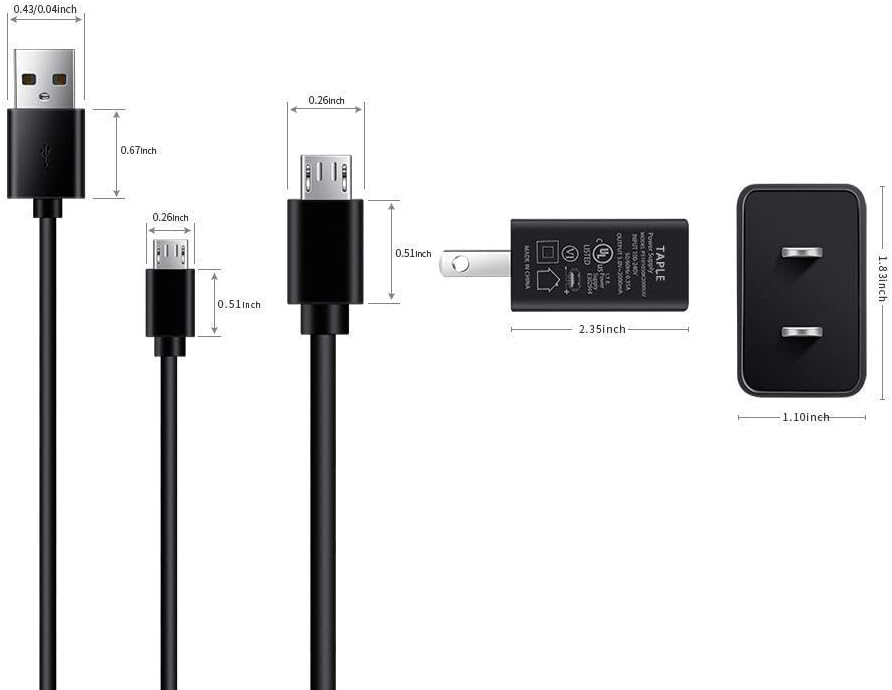 TAPLE Kindle Fire Charger, [UL Listed] AC Adapter Rapid Charger with 5 Ft Micro-USB Cable Compatible Kindle Fire HD, HDX 6" 7" 8.9" 9.7", Fire 7 8 10 Tablet and Phone, Tab Power Supply Cord: Electronics