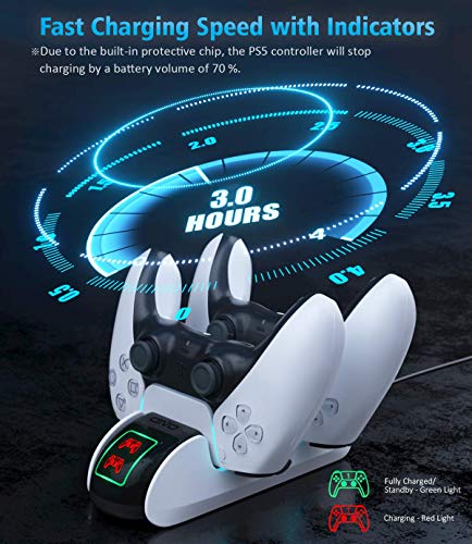 OIVO PS5 Oplaadstation, Controller Oplader met Beschermd 4 USB C Dongles en Led Strap voor Sony Playstation 5, Dualsense… - Afbeelding 3