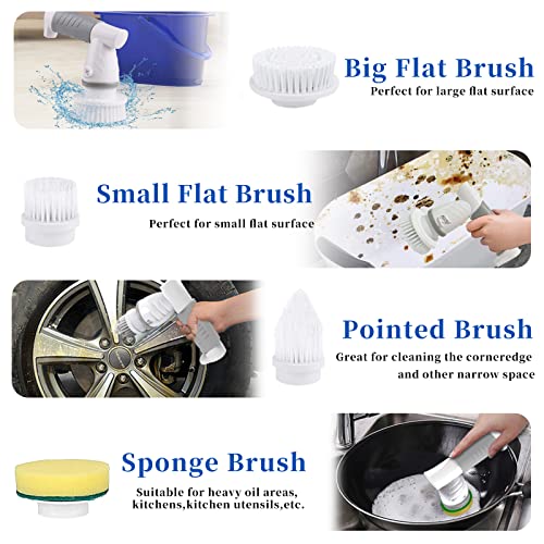 Electric Spin Scrubber, Cordless Power Scrubber Cleaning Brush with 5 Replaceable Heads, 420RPM Long Lasting Bathroom Rechargeable Scrub Brush, Portable Household Cleaning Tool for Kitchen Tile Tub