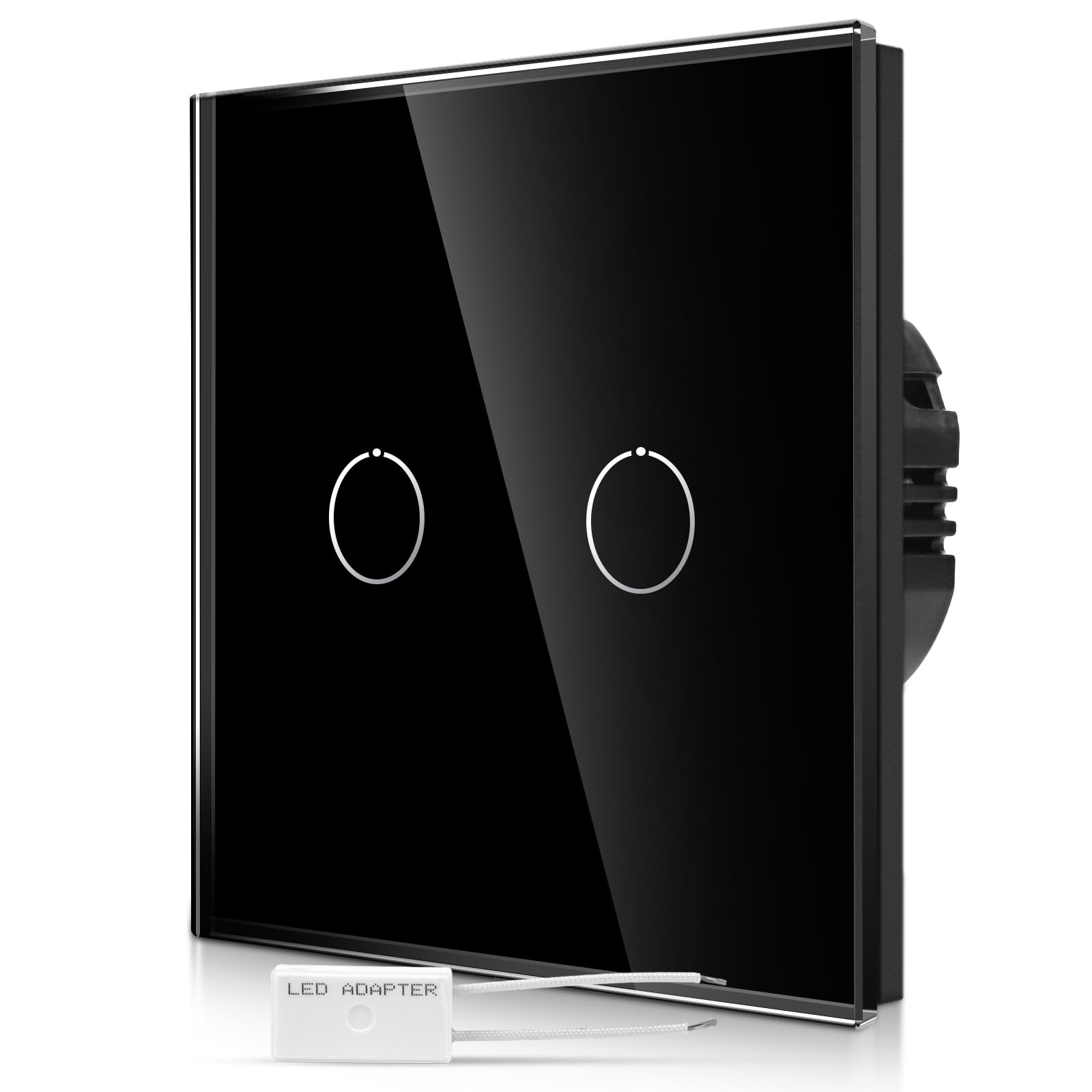 CNBINGO Dimmer Switch for Dimmable LED - 2 Gang Touch Light Switch - Black Wall Switch with Glass Panel and Status-LED Backlight - Single Dimmer Switch with a free Adapter โ image 1