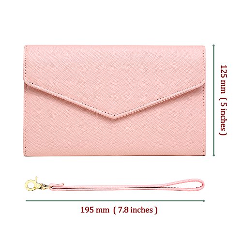 Krosslon Rfid Passport Holder Wristlet Travel Wallet Trifold Documents Organizer Slim Purse, Fit US UK CA Passport Cover Traveling Accessories for Women, Rose Quartz(205#)