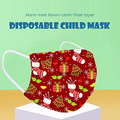 Ahagogo 50Pcs Christmas Cute Disposable_Face_Masks with Package, Clean 3-ply Face Mouth Protection Pads for Children,High Filtration and Ventilation Security