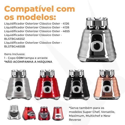 Jarra de Vidro com Tampa para Liquidificadores Osterizer Clássicos e Lâmina Arraste Conjunto Completo
