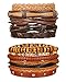 ORAZIO 10Pcs Braided Leather Bracelet for Men Women Wooden Beaded Bracelets Wrap Adjustable