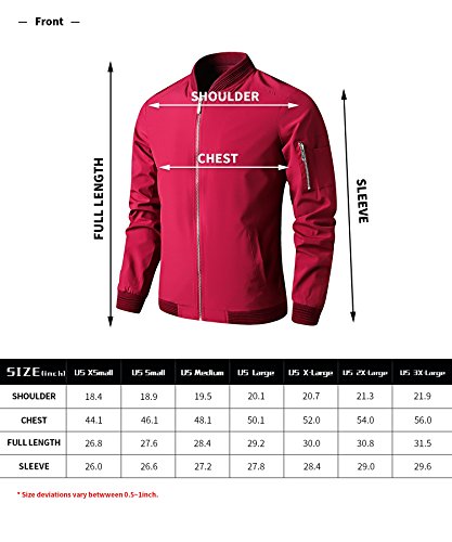 LTIFONE Mens Casual Jacket Zip Up Lightweight Bomber Flight Sportswear Jacket Windbreaker Softshell with Ribbing Edge(Red,L) - Thumbnail 5