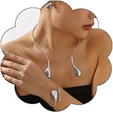 4PCS Gold Teardrop Jewelry Set for Women Teardrop Open Choker Necklace Drop Earrings Cuff Bracelet Statement Jewelry Set